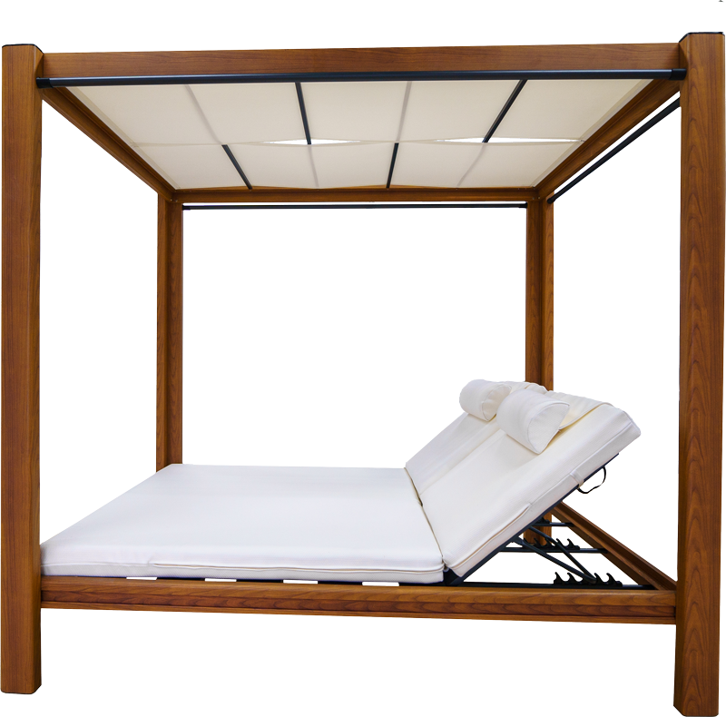 MAISON PIECE daybed with backrests raised beneath the canopy